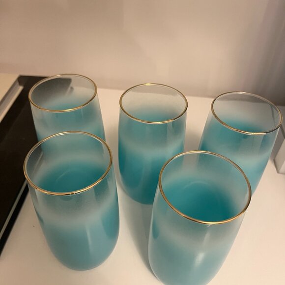 Vintage Mid-Century Modern Blendo Teal Pitcher and 5 Glasses - Picture 4 of 4